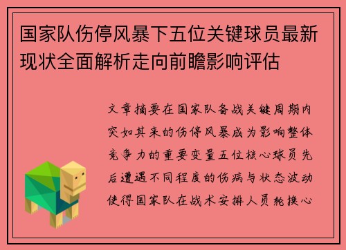 国家队伤停风暴下五位关键球员最新现状全面解析走向前瞻影响评估